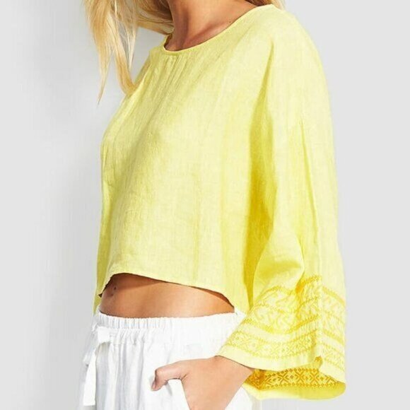 🌻Seafolly Brightfolk Yellow Embroidered Linen Top Size XS/S {NEW WITH TAGS!}. - Picture 3 of 10
